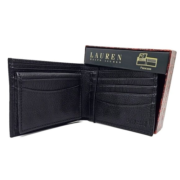 Lauren by Ralph Lauren Black Pebbled Leather Passcase Men's Wallet - Picture 3 of 8